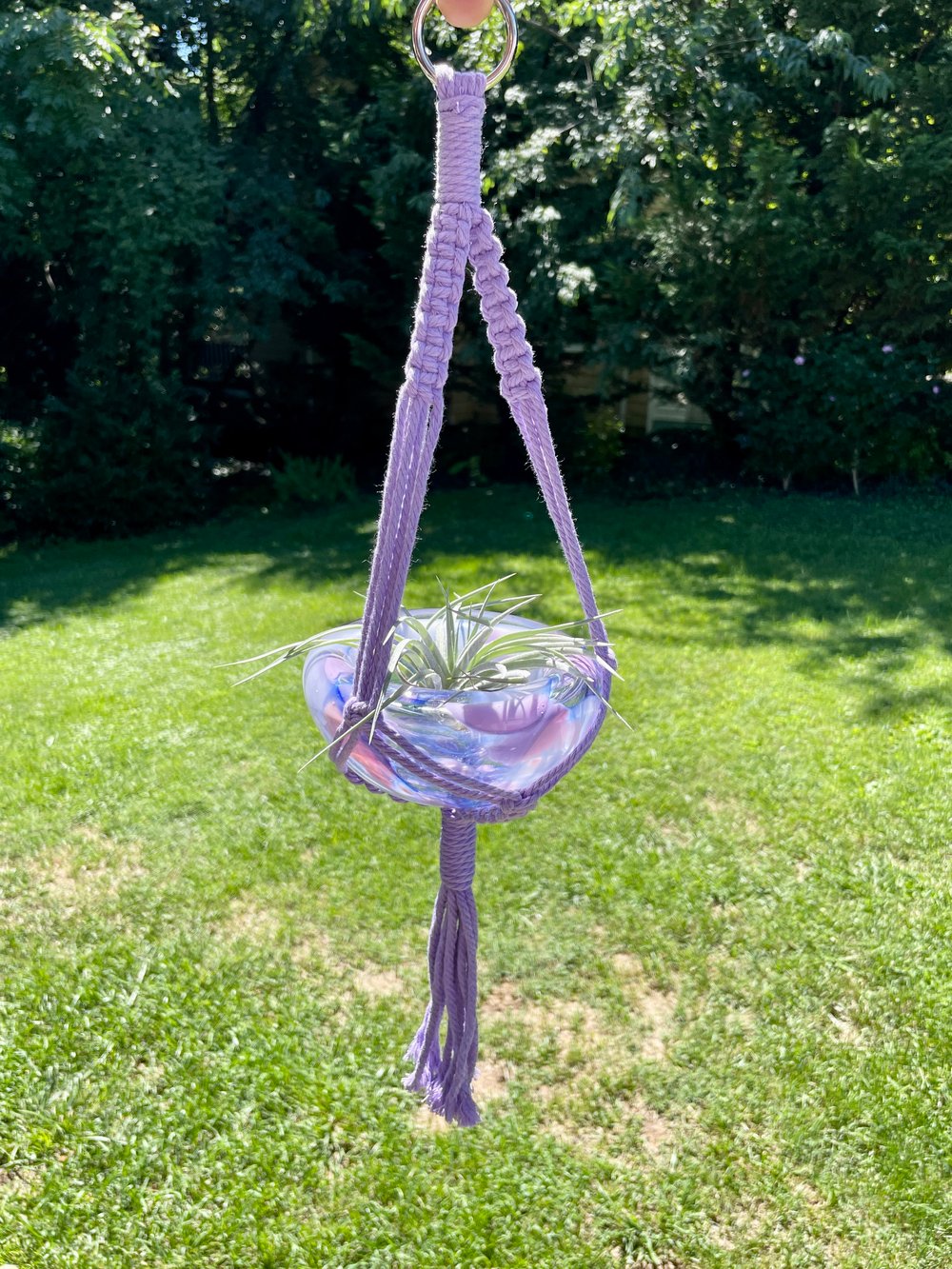 Macrame + Blown Glass Plant Hanger - Double Lavender