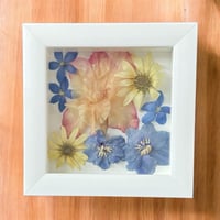 Image 3 of Gladiolus, Delphiniums & Maximillian Sunflowers in 6"X6" Shadow Box (Item# 202402S)