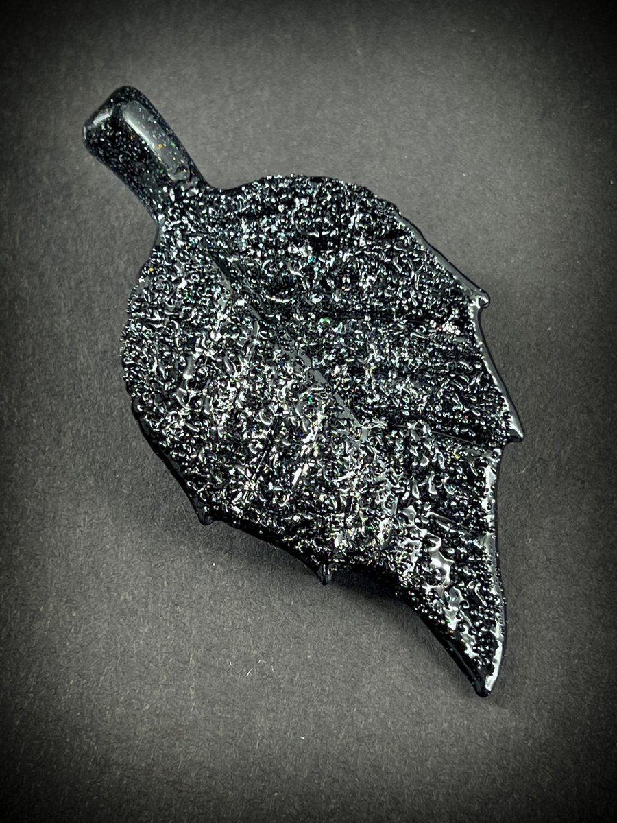 Image of Rough Skinned Black With Opals Leaf Pendant