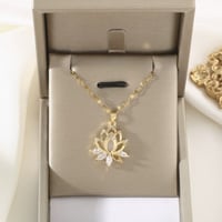 Image 5 of Elegant Gold Color-Tone for Lotus Pendant Necklace with Sparkling Cubic Zirconia Ideal for Daily Wea