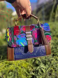Image 2 of Blue Embroidered Leather Bag