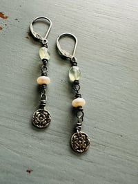 Image 7 of prehnite and pearl sterling silver charm earrings