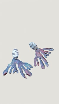 Image 2 of Sterling Silver and Dark Red Enamel Seaweed Earrings