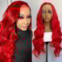 Image 1 of 13X4 dixie Red Wig Long Body Wave Synthetic Lace Front Wig Glueless Hair Lace Frontal Wigs 