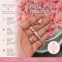 Image 2 of Pink Stone Ring & Bracelet Set Gold Plated | Matching Jewelry Set | Women’s Pink Cute Girly Set