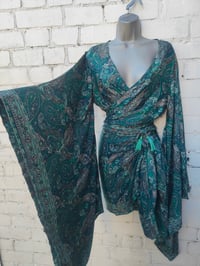 Image 2 of Pefkos co ord sarong set Turquoise tassels 