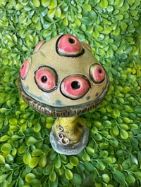 Image 3 of Hand Built Ceramic Mushroom with creepy eyes 