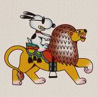 Snoopy riding a lion 