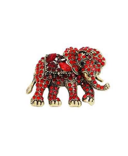 Image of GOLD ELEPHANT BROOCH RED STONES