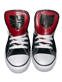 BLACK LEATHER SHIELD BURGUNDY RED CHUCKS