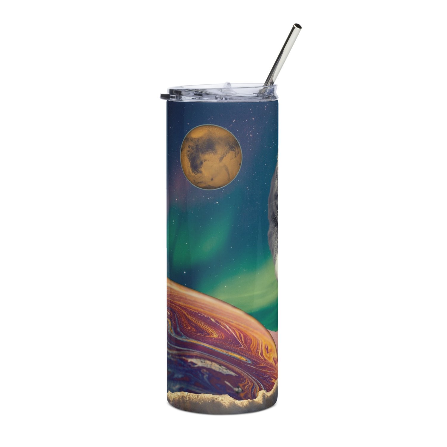 Image of Cat Flying through Space - Stainless Steel Tumbler - 20 oz