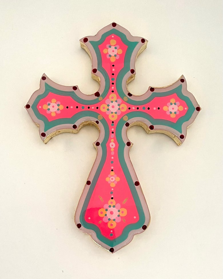 Image of Cosmic Cross Large Coral Pink/Aqua/Light Pink 