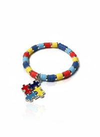 Image 1 of Autism Awareness Heishi Bracelet – Puzzle Charm, Custom Size