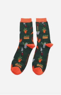 Image 2 of Mr Sparrow Matchbox Socks Gardener's Tools Dark Green