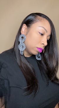 Image 3 of Big Link Earrings- Black and White 