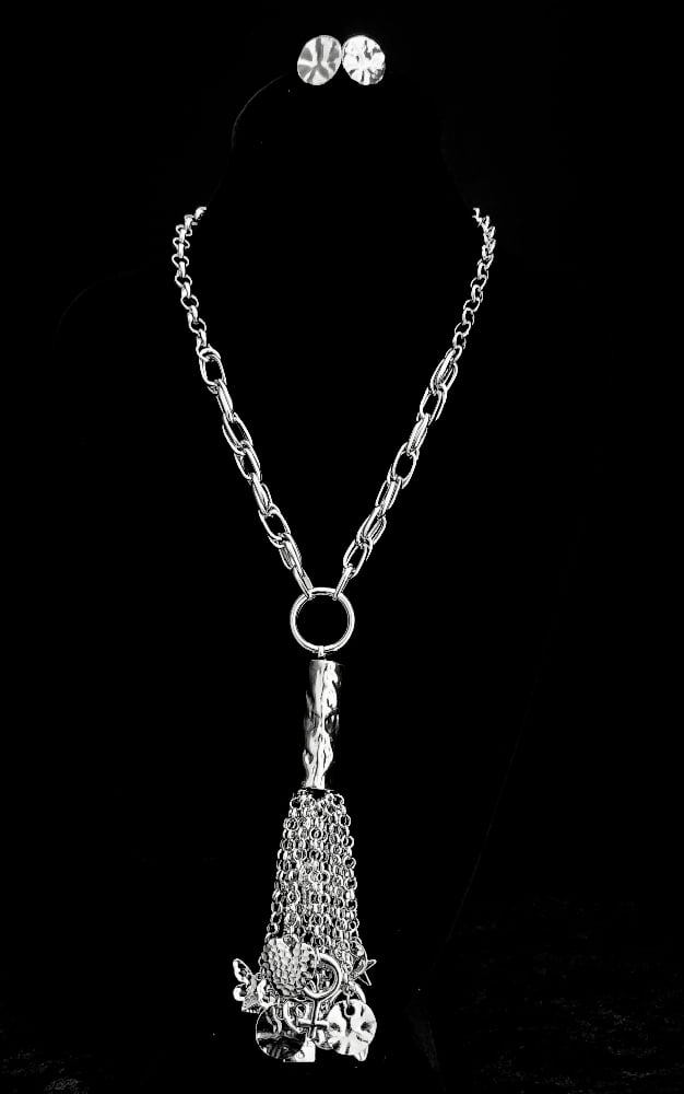 Image of Silver Beaten Symbol Necklace Set 