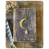 Image 1 of Solid Brass Moon Pendant Necklace - Mini Sun and Mexican Opal