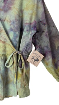 Image 3 of ♻️ UPCYCLED L 100% Cotton Overdyed Wrap Top in Muted Earthy Ice Dye