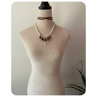 Image 1 of The Ariella Necklace - Freshwater Pearls Clear Quartz and Chestnut Brown Leather