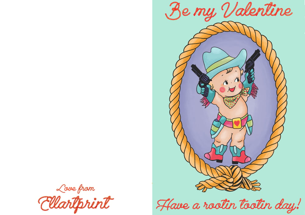 Image of Cowboy kewpie Valentines card 🤠