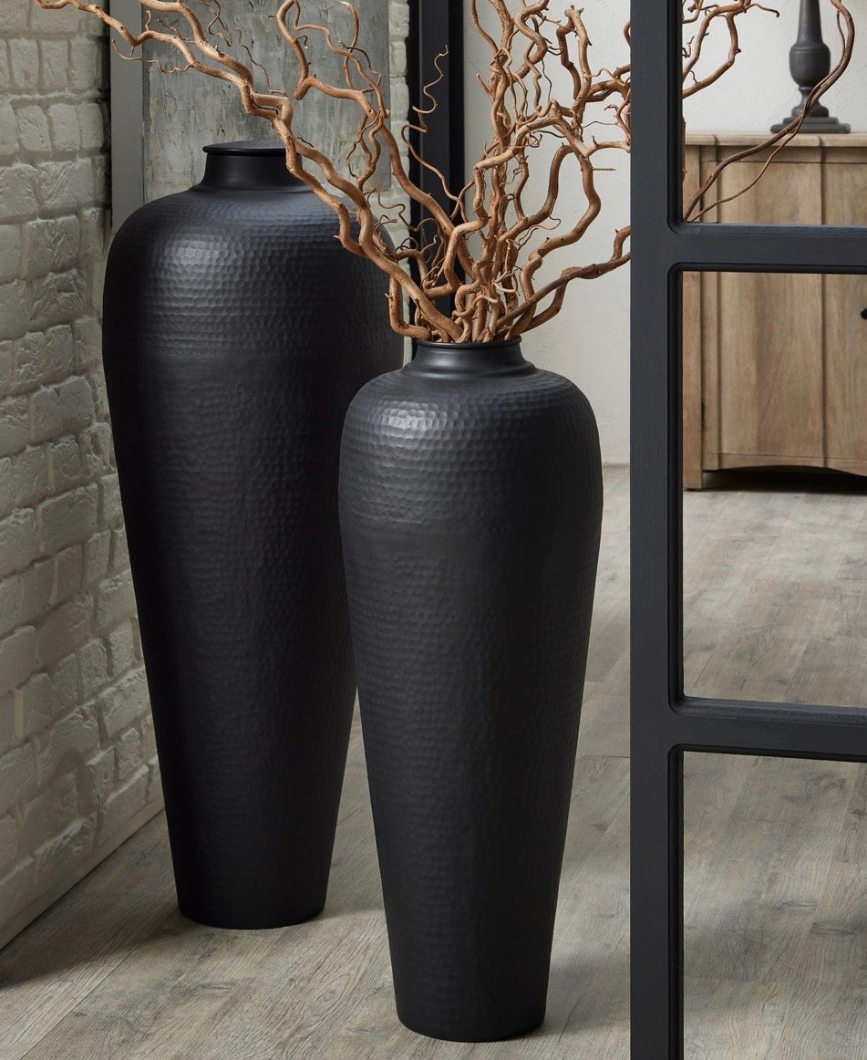 Image of Extra Tall Matt Black Large Hammered Vase With Lid