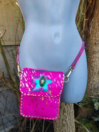 Image 1 of Woodstock cross body /passport bag - Hot pink and turquoise star