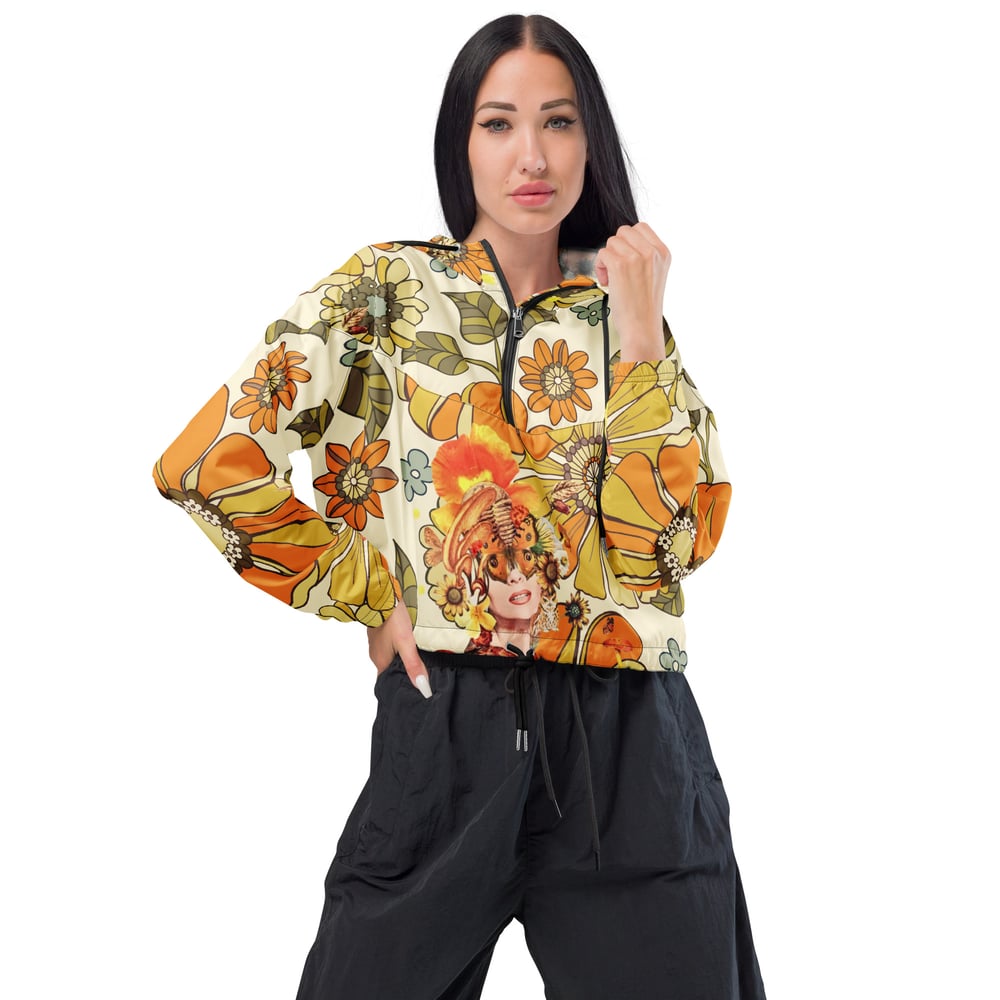 Image of She Oozes Success Vintage Botanic Women’s Cropped Windbreaker w/Black Cord and Zipper 