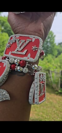 Image 2 of Red n white 4 Stack Bracelets