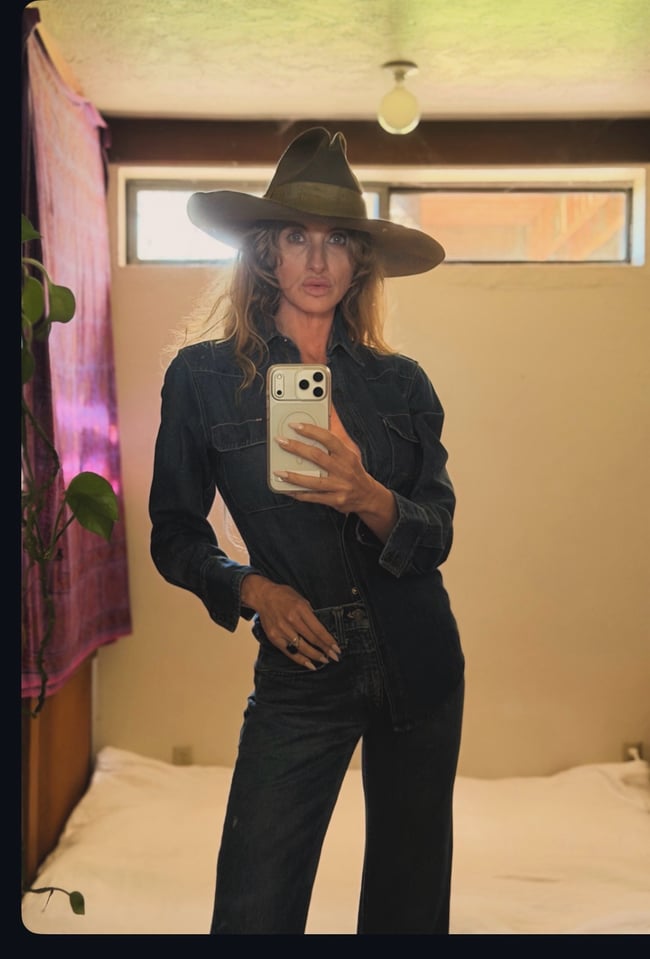 70s Calvin Klein dark denim snap shirt