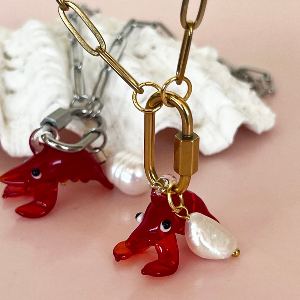 Image of Lobster and Pearl on a Carabiner Chain - Gold or Stainless