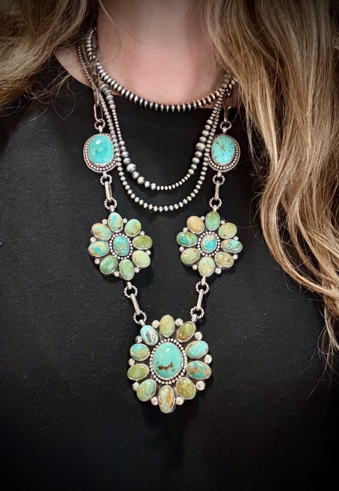 Image of Evans & Nila Turquoise Cluster necklace 💚🤎🩵