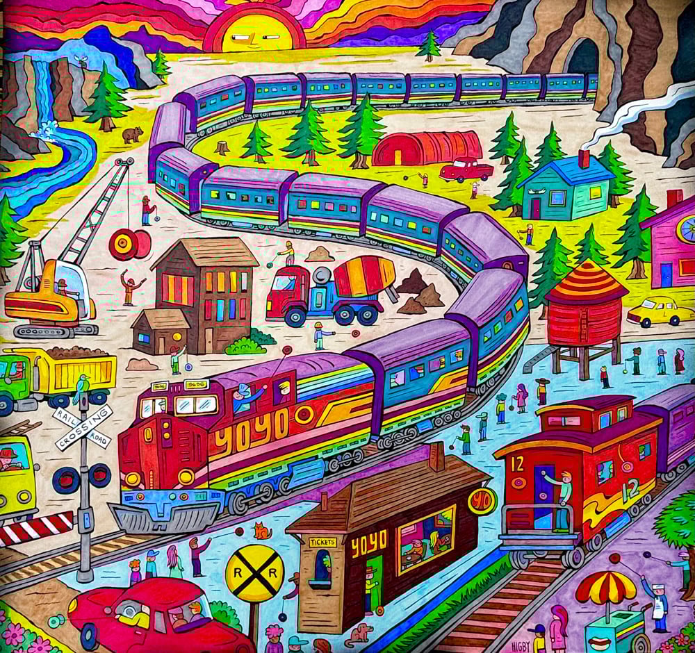 Image of The Yo-Yo Train original ink illustration 22x22