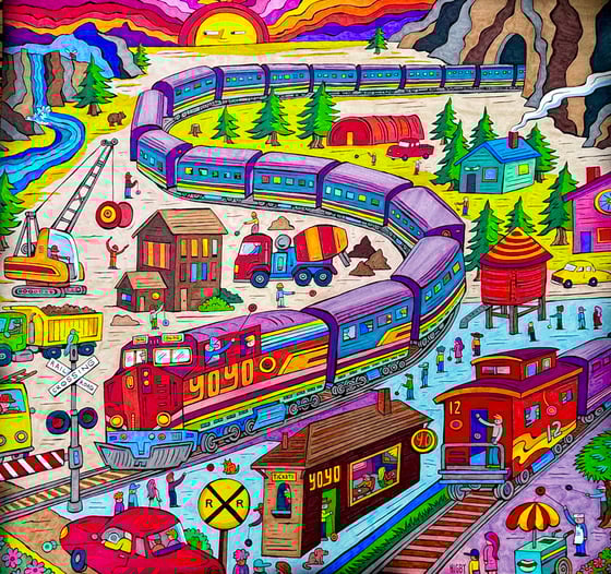 Image of The Yo-Yo Train original ink illustration 22x22