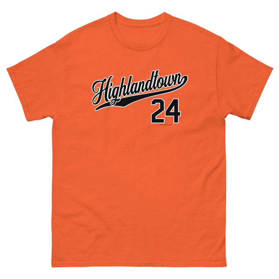 Image of Highlandtown Baltimore T-Shirt 21224 Mens (Orange)