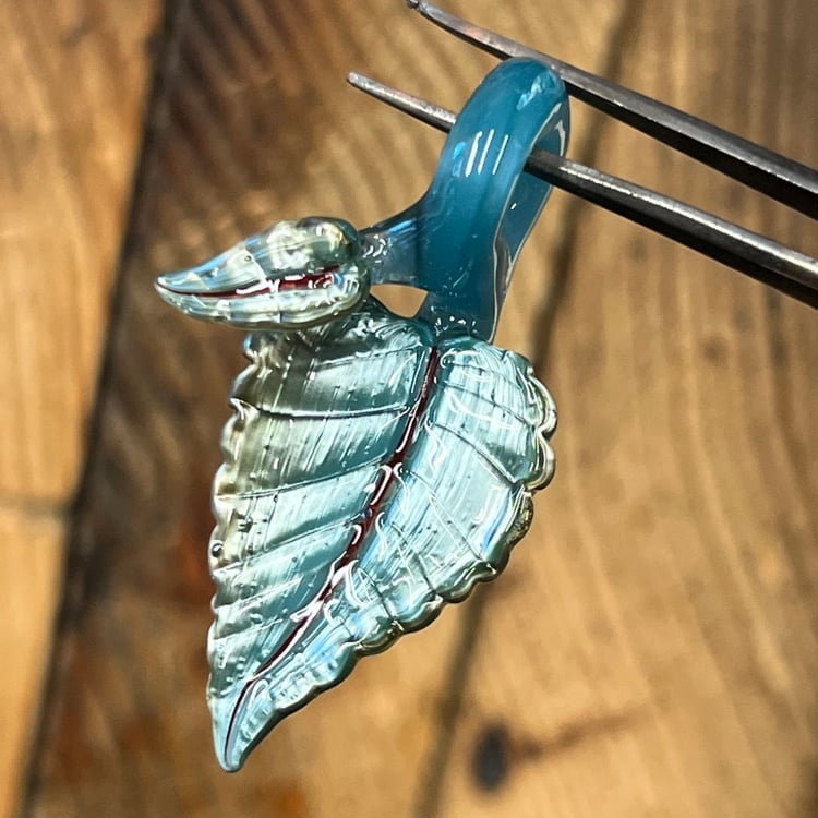 Image of Mini Metallic Blue 2 Leaf Pendant