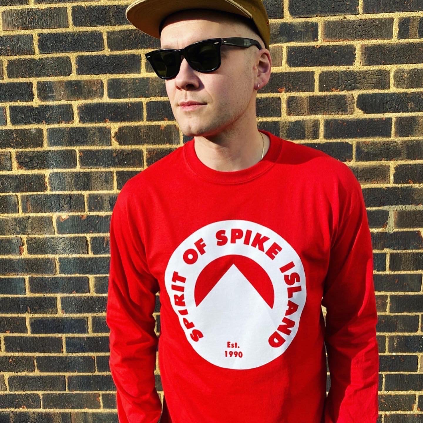 Image of Red long sleeve with Spirit Of Spike Island logo
