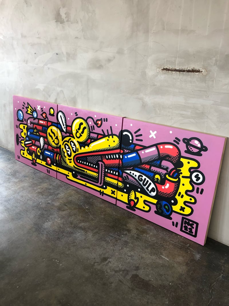 Cosmic Realms Gulp Triptych Original on Birch Ply