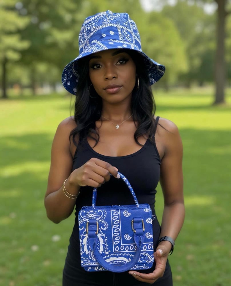 Image of  Square Bandanna Bucket Hat and Handbag Set 