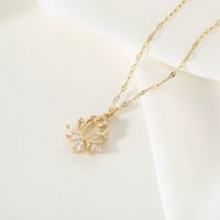 Image 4 of Elegant Gold Color-Tone for Lotus Pendant Necklace with Sparkling Cubic Zirconia Ideal for Daily Wea
