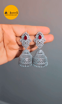 Image 2 of Annie_American Diamond Pinjada Jhumka/Earrings in Red
