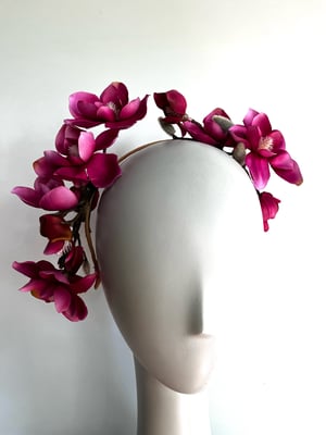 Image of Burgundy magnolia headpiece #2