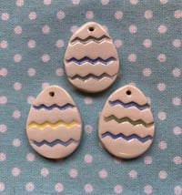 Image 3 of Handmade Ceramic Zig Zag Easter Eggs (Set of 3)