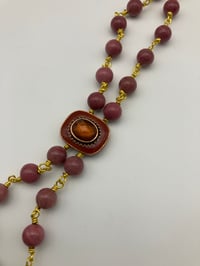 Image 3 of Rococo Choker Necklace - Rhodonite double strands chocker gold plated copper vintage enamel charm