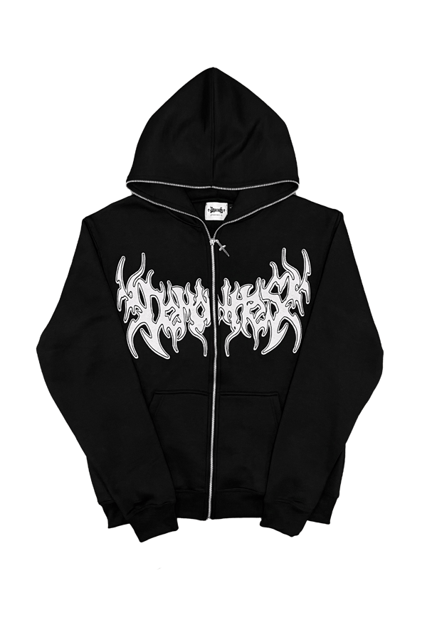 Image of SORROW NIGHTS EMBROIDERED BLACK FULL ZIP UP