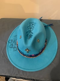 Image 4 of "Escogida Para Este Tiempo" Ocean Blue Hand-Burned Panama Hat