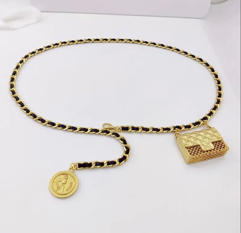 Image of Black & gold chain belt with mini bag