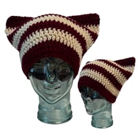 Wine and Off White Cat Ear Beanie