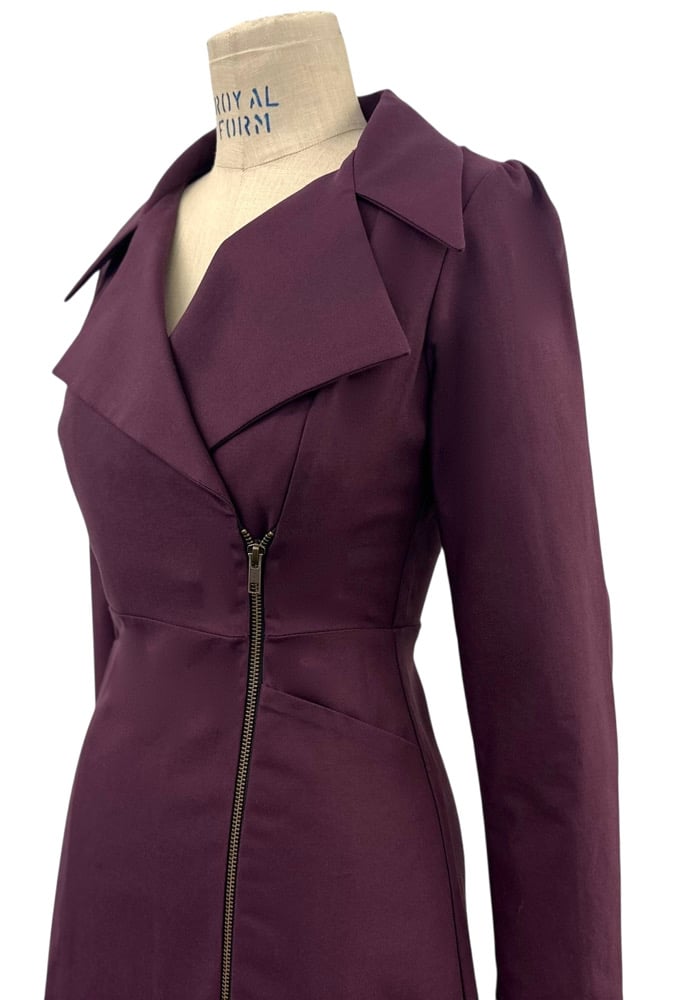 McClearon Jacket- Maroon asymmetrical Zip Trench jacket/Dress