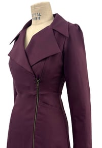 Image 4 of  McClearon Jacket- Maroon asymmetrical Zip Trench jacket/Dress,  Modern Goth  with a Twist 
