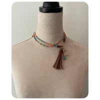 Image 3 of Vintage Turquoise Handcarved Coral and Solid Brass Convertable Bracelet/Necklace 